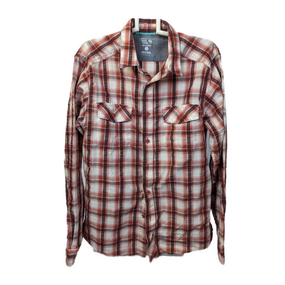 Mountain Hardwear Men's Orange Plaid Long‎ Sleeve Button Down Shirt- Size Small